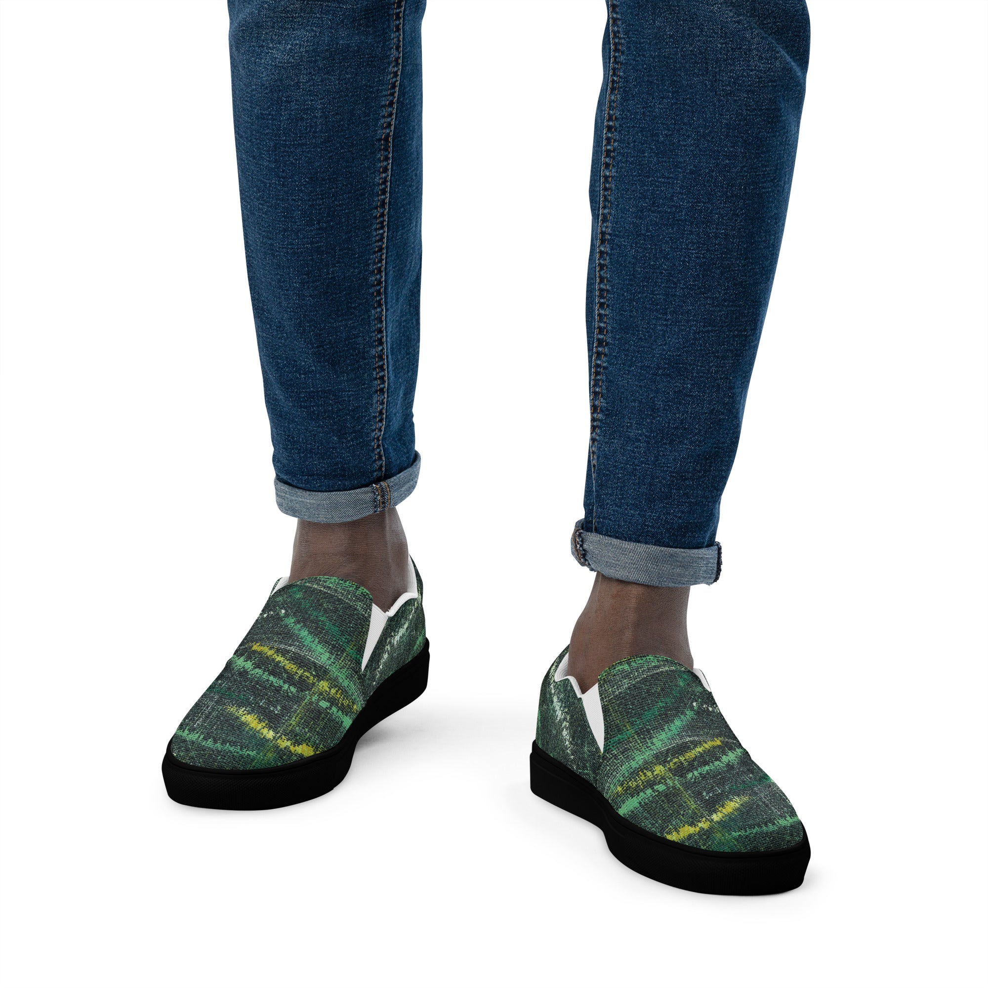 Amazonia Men’s Slip-on Canvas Shoes - Green Top - Choice of White or Black Soles