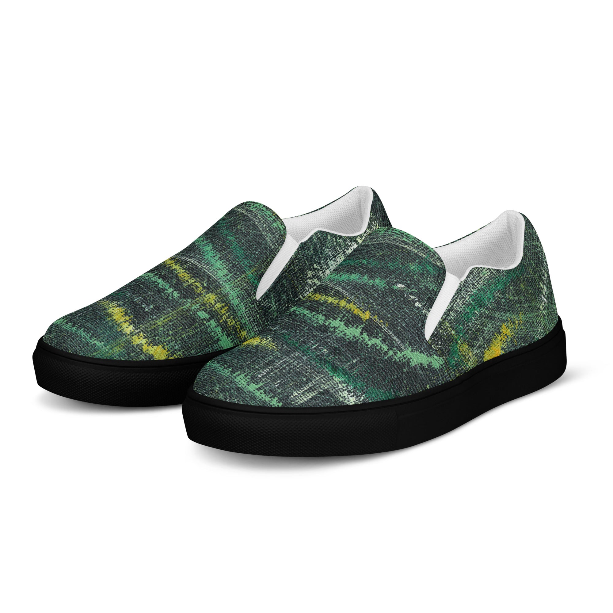 Amazonia Men’s Slip-on Canvas Shoes - Green Top - Choice of White or Black Soles