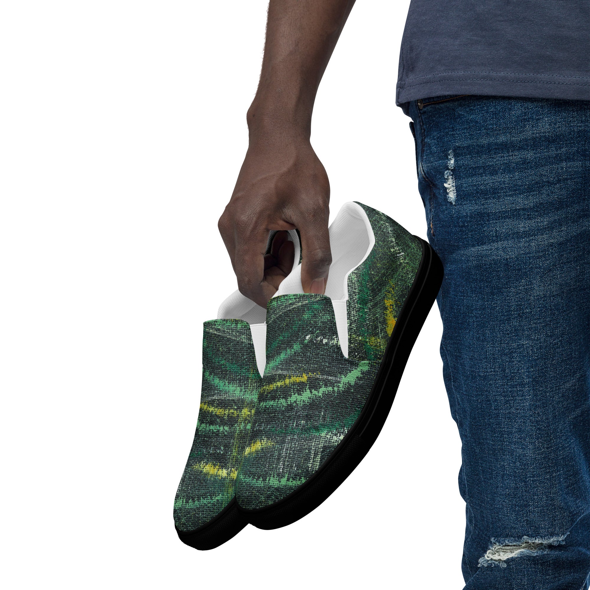 Amazonia Men’s Slip-on Canvas Shoes - Green Top - Choice of White or Black Soles