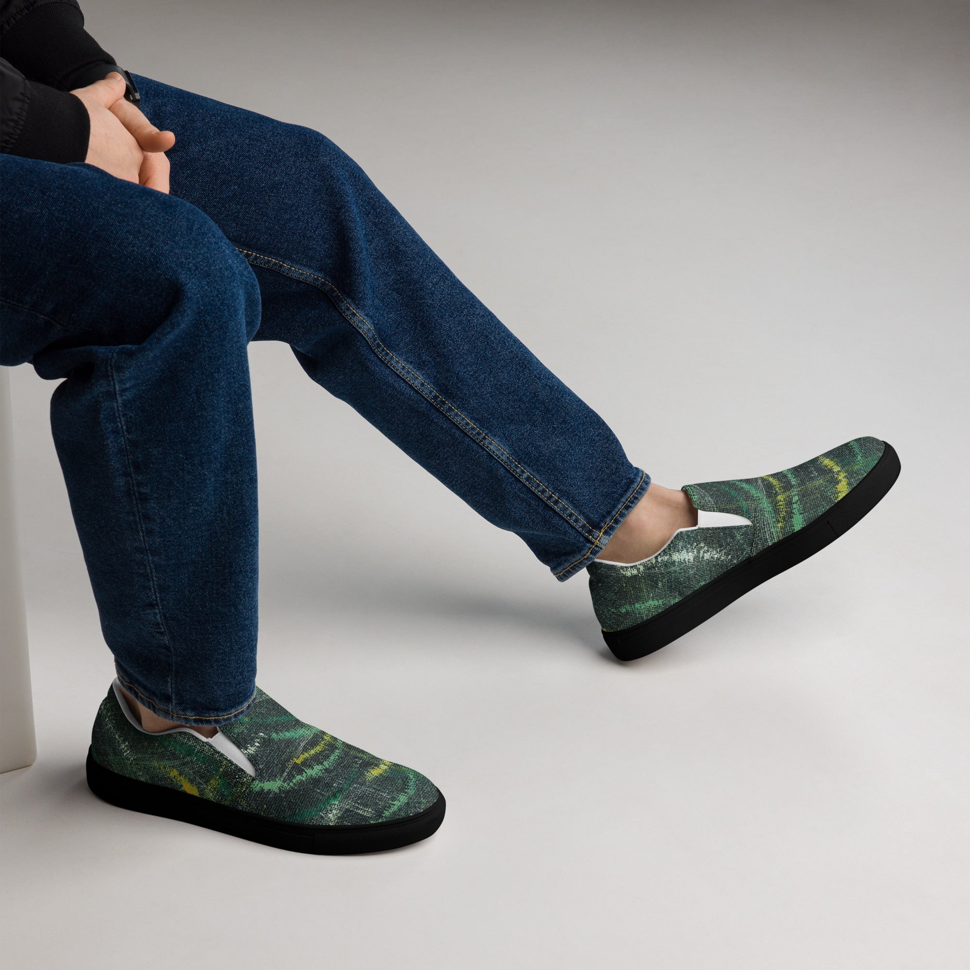 Amazonia Men’s Slip-on Canvas Shoes - Green Top - Choice of White or Black Soles