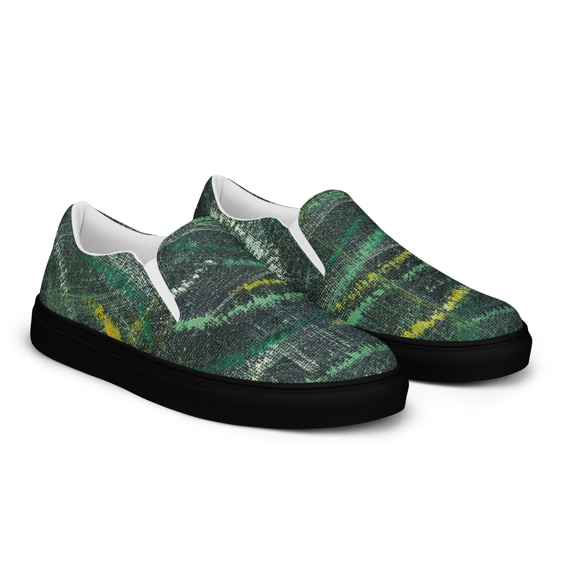 Amazonia Men’s Slip-on Canvas Shoes - Green Top - Choice of White or Black Soles