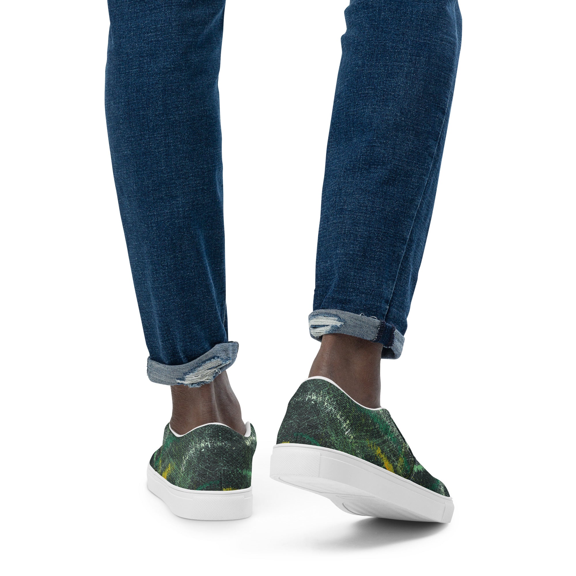 Amazonia Men’s Slip-on Canvas Shoes - Green Top - Choice of White or Black Soles
