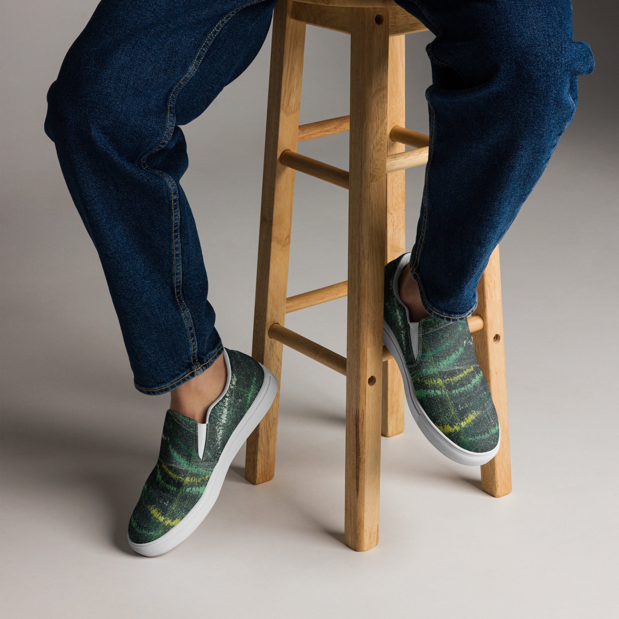 Amazonia Men’s Slip-on Canvas Shoes - Green Top - Choice of White or Black Soles