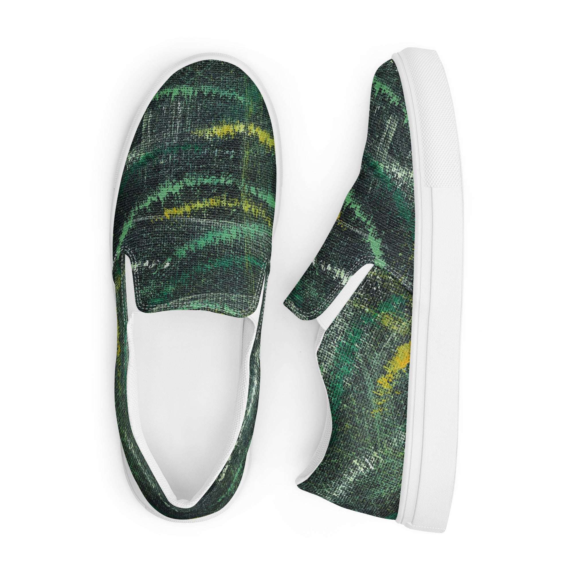 Amazonia Men’s Slip-on Canvas Shoes - Green Top - Choice of White or Black Soles