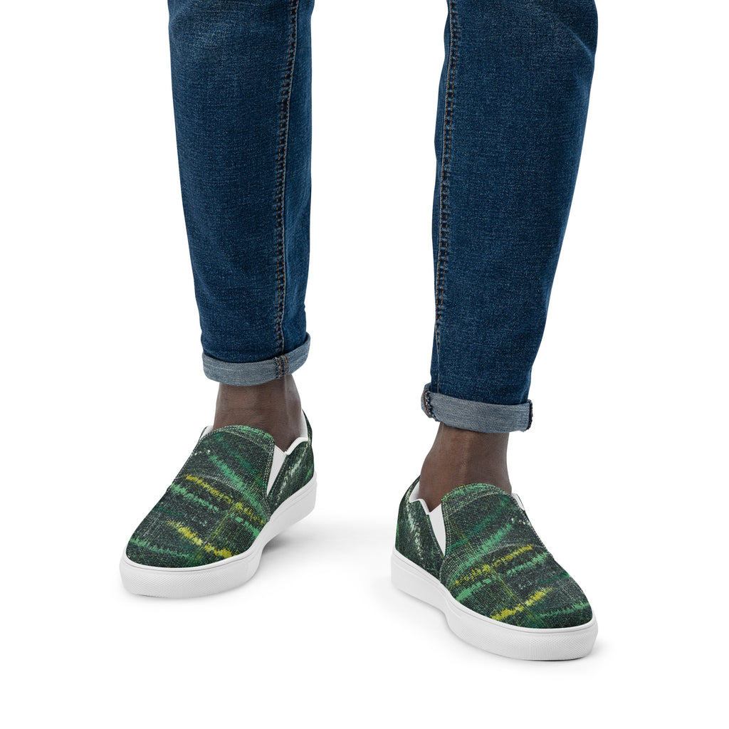 Amazonia Men’s Slip-on Canvas Shoes - Green Top - Choice of White or Black Soles