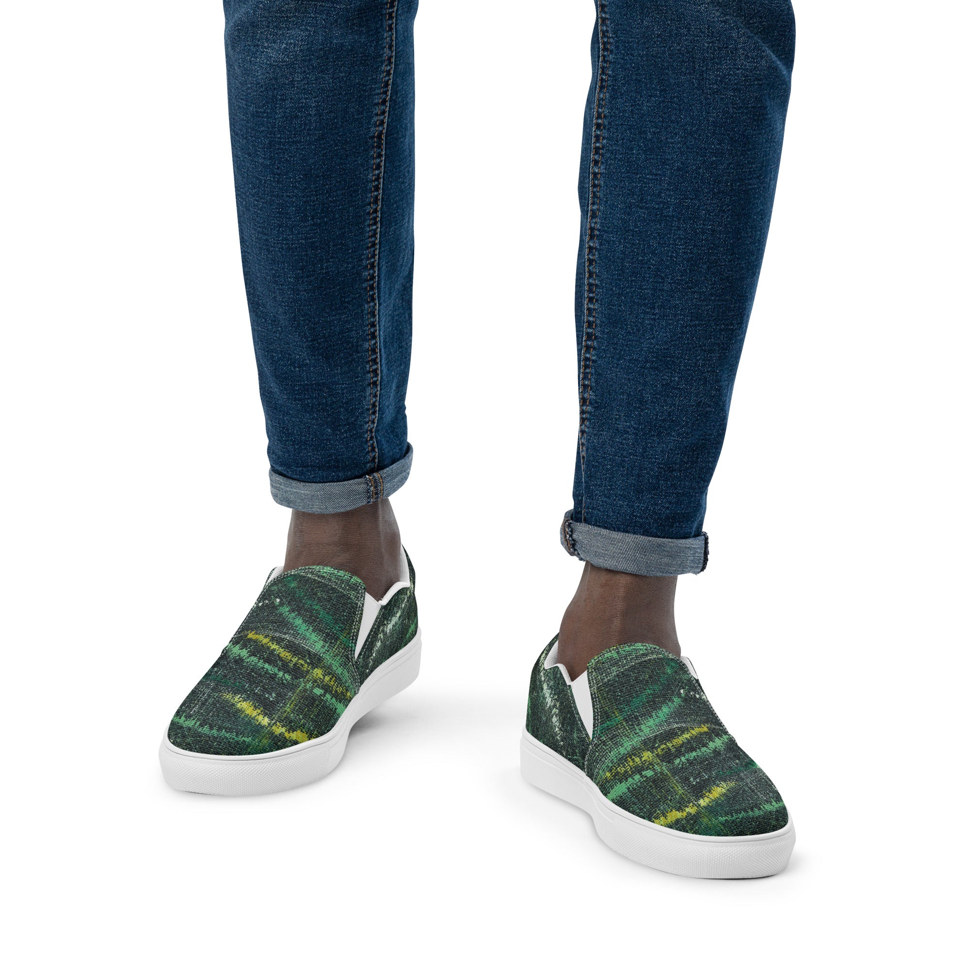 Amazonia Men’s Slip-on Canvas Shoes - Green Top - Choice of White or Black Soles