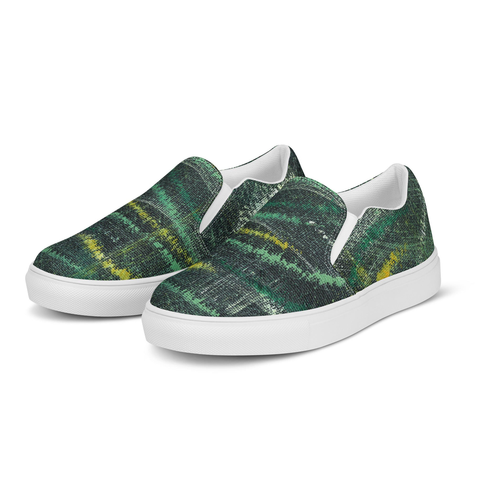Amazonia Men’s Slip-on Canvas Shoes - Green Top - Choice of White or Black Soles