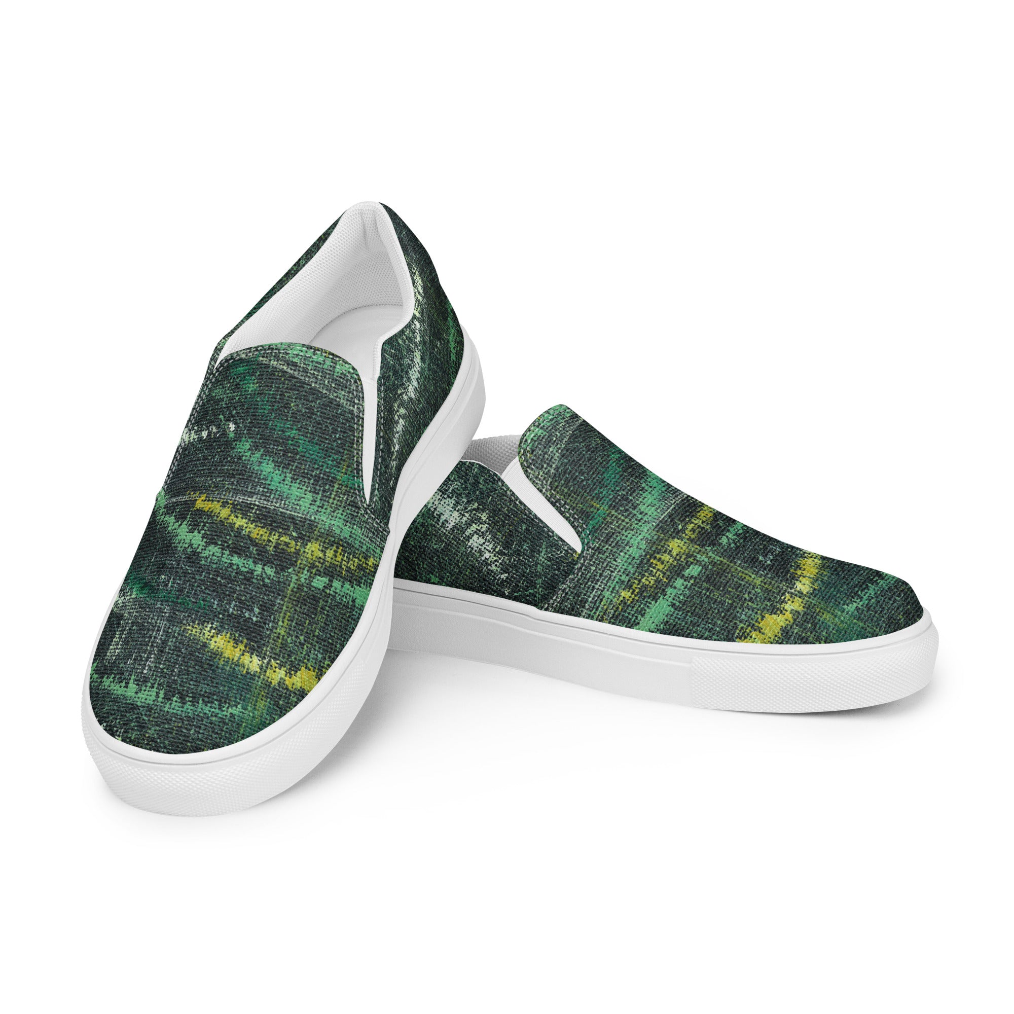 Amazonia Men’s Slip-on Canvas Shoes - Green Top - Choice of White or Black Soles