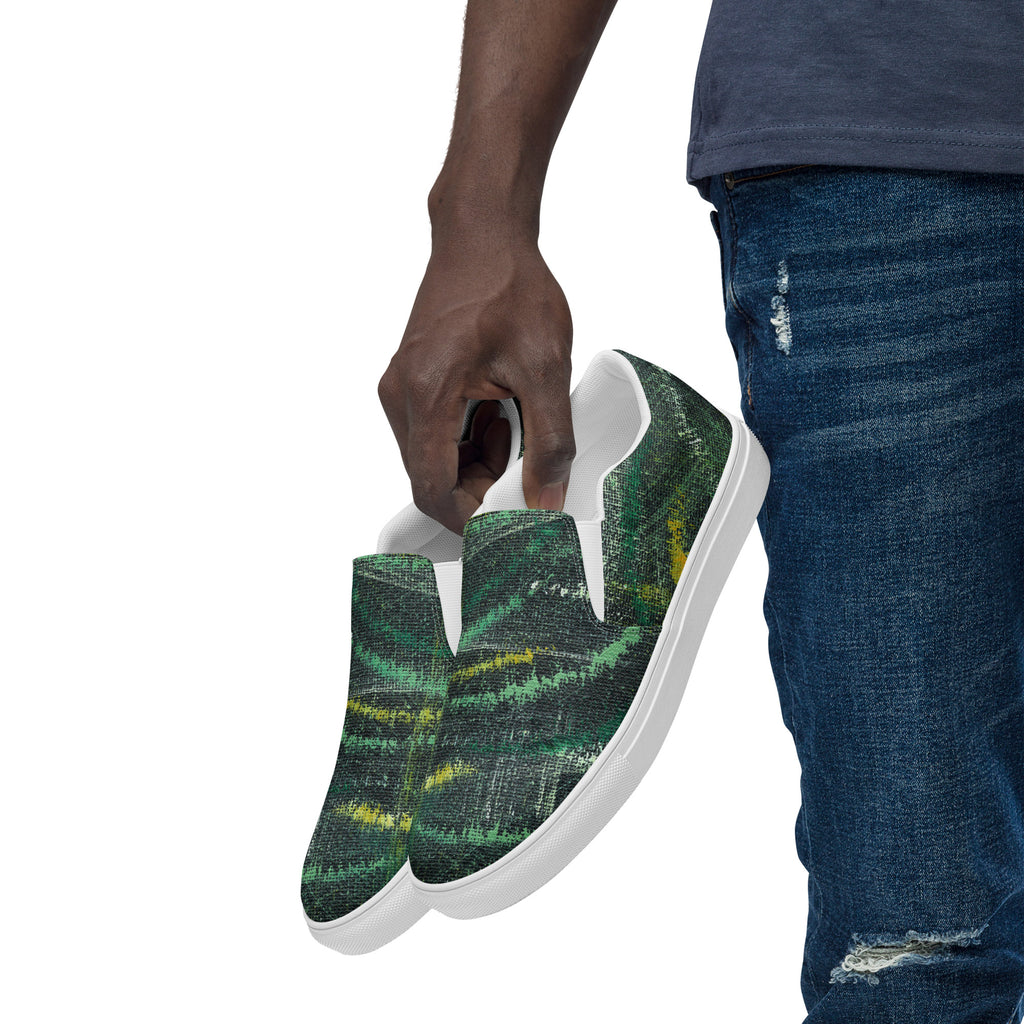 Amazonia Men’s Slip-on Canvas Shoes - Green Top - Choice of White or Black Soles