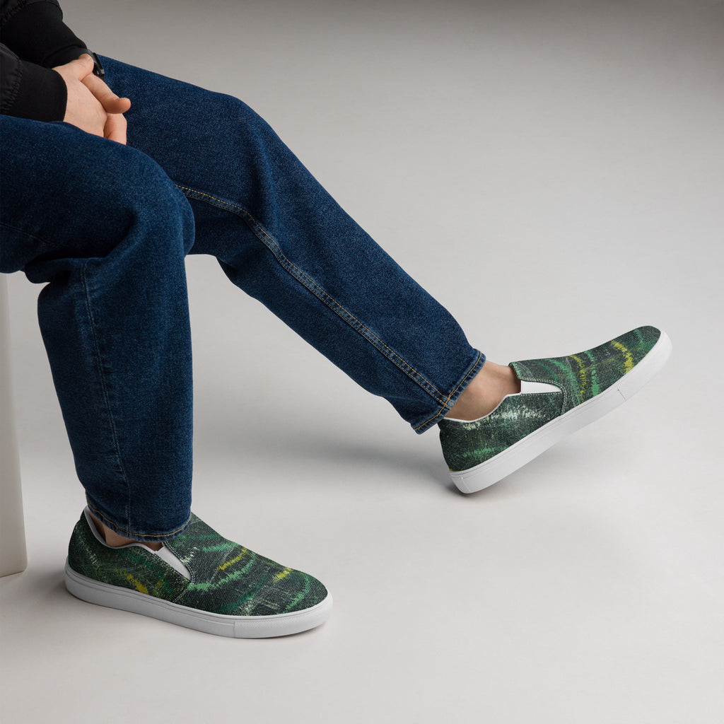 Amazonia Men’s Slip-on Canvas Shoes - Green Top - Choice of White or Black Soles