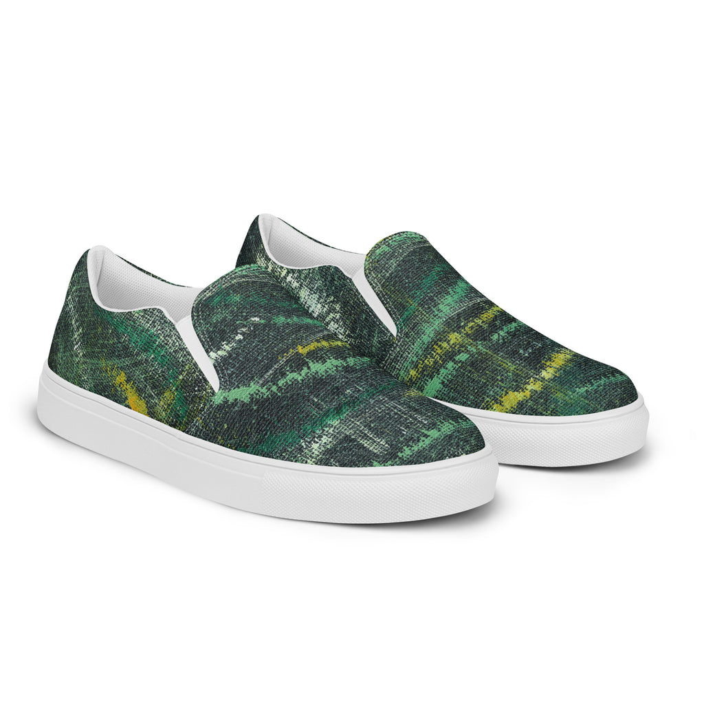 Amazonia Men’s Slip-on Canvas Shoes - Green Top - Choice of White or Black Soles