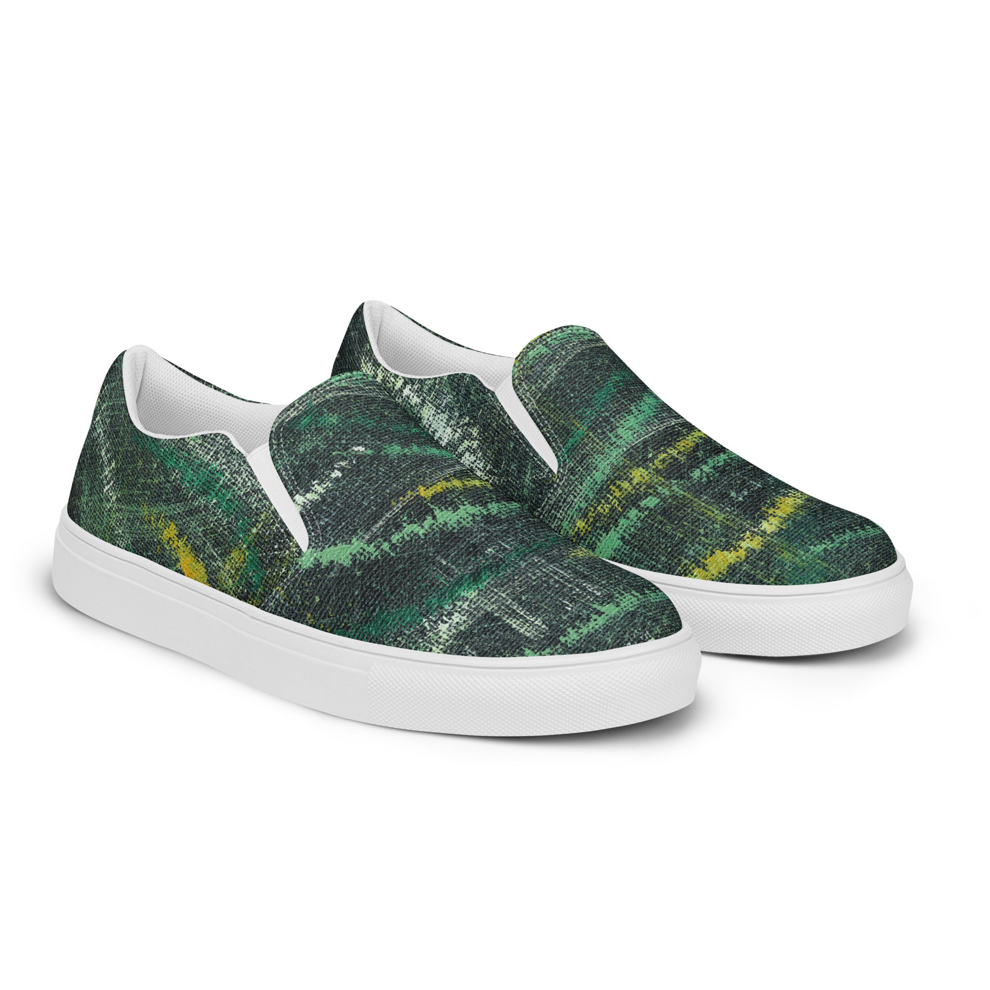 Amazonia Men’s Slip-on Canvas Shoes - Green Top - Choice of White or Black Soles