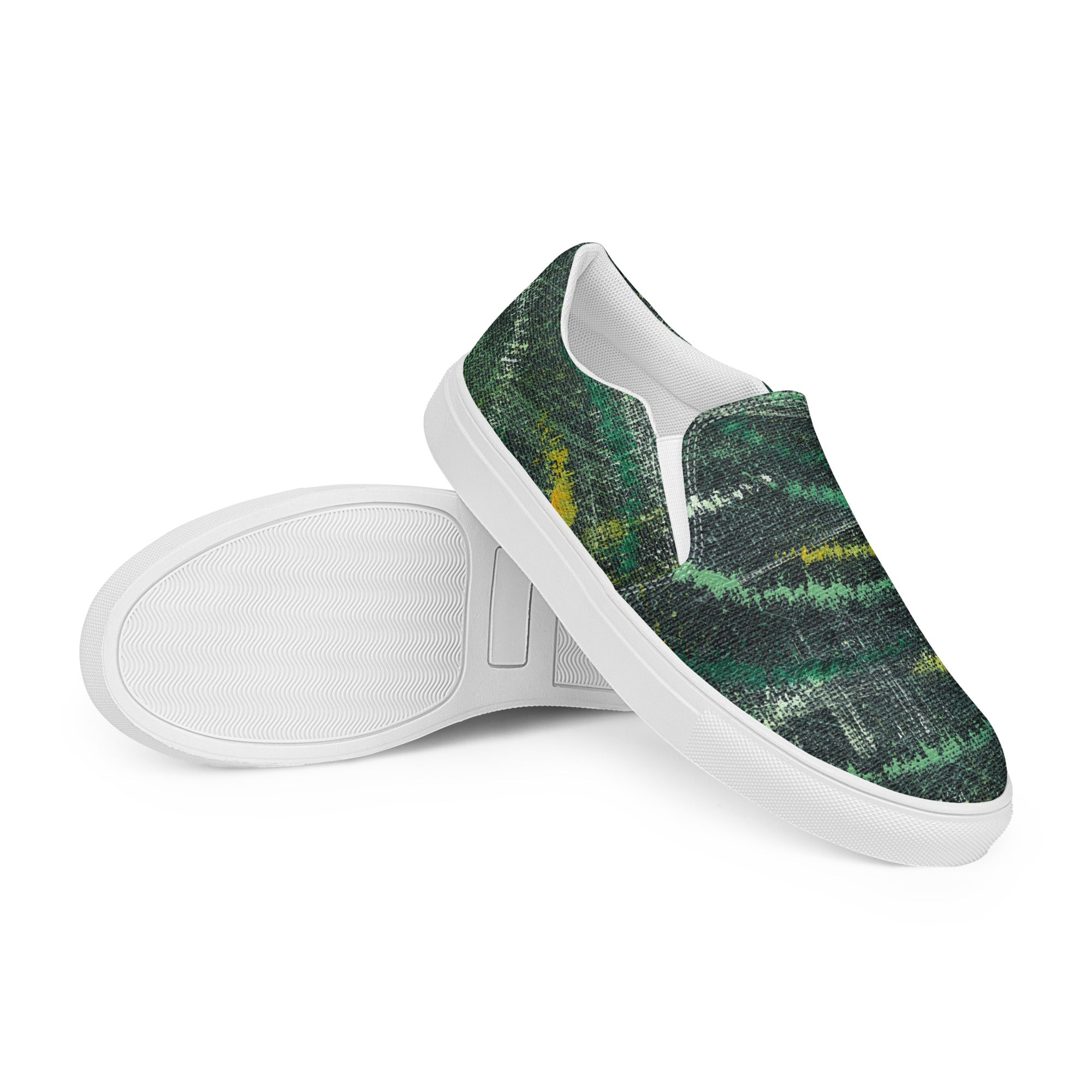 Amazonia Men’s Slip-on Canvas Shoes - Green Top - Choice of White or Black Soles