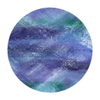 A circular mouse pad featuring textured, painterly brushstrokes in shades of purple, blue, and teal green on a white background.