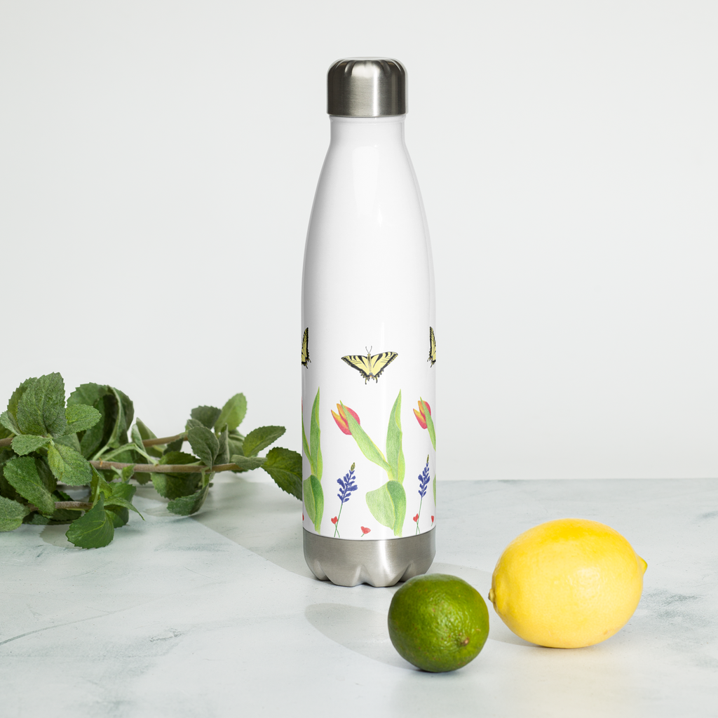Tulips and Butterflies Stainless Steel Water Bottle