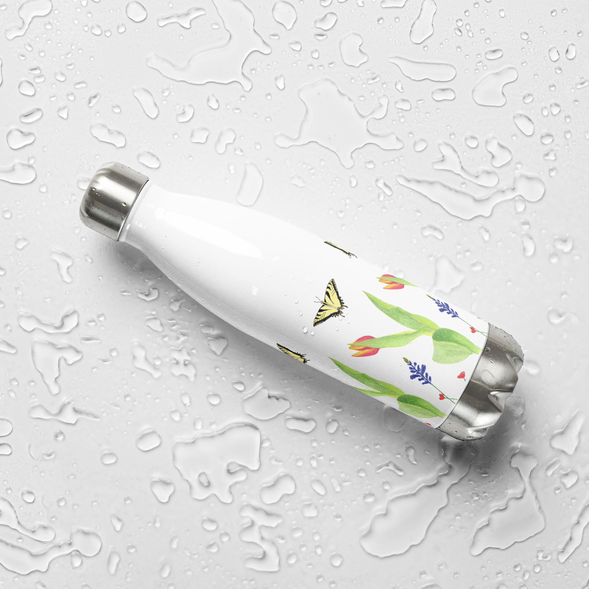 Tulips and Butterflies Stainless Steel Water Bottle