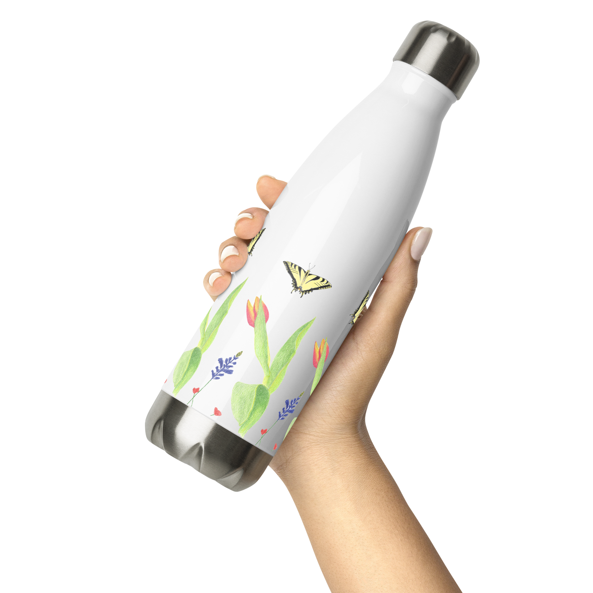 Tulips and Butterflies Stainless Steel Water Bottle