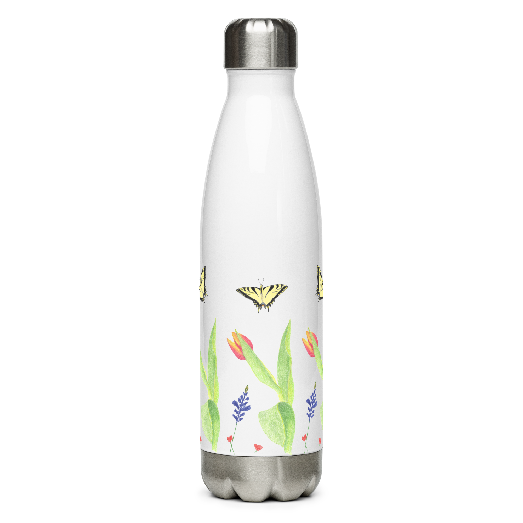 Tulips and Butterflies Stainless Steel Water Bottle