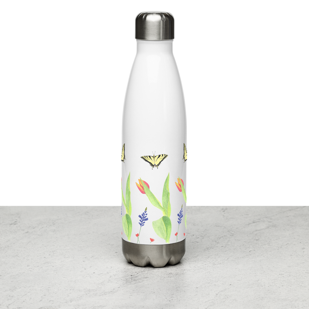 Tulips and Butterflies Stainless Steel Water Bottle