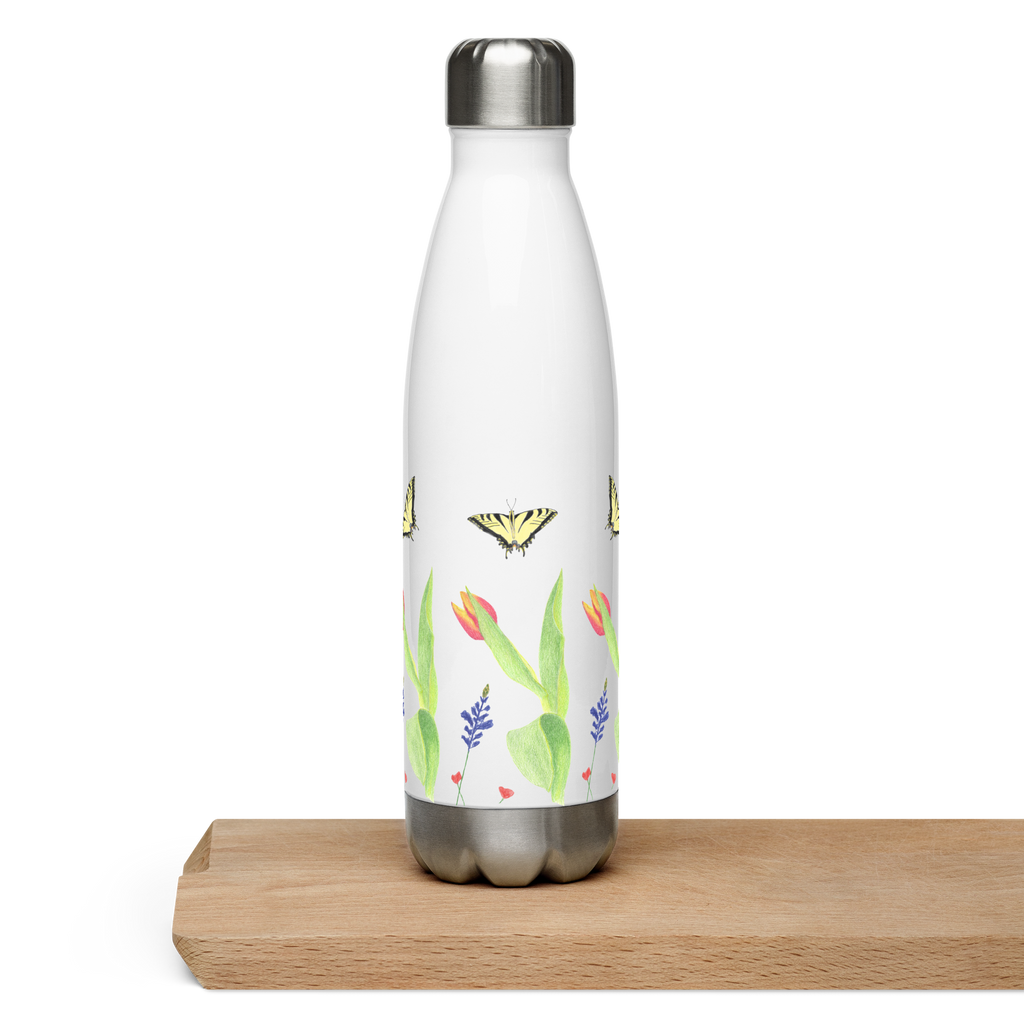 Tulips and Butterflies Stainless Steel Water Bottle