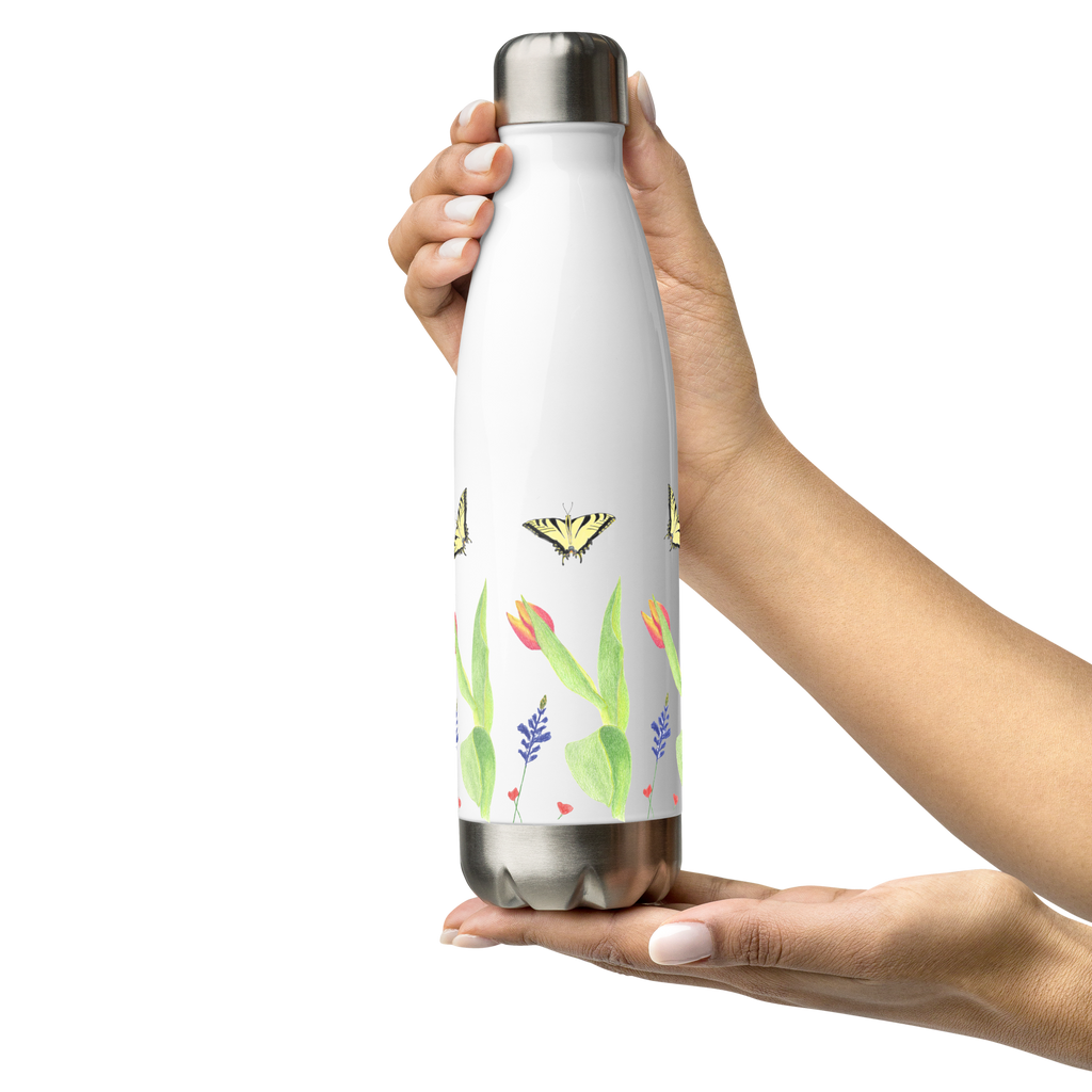 Tulips and Butterflies Stainless Steel Water Bottle