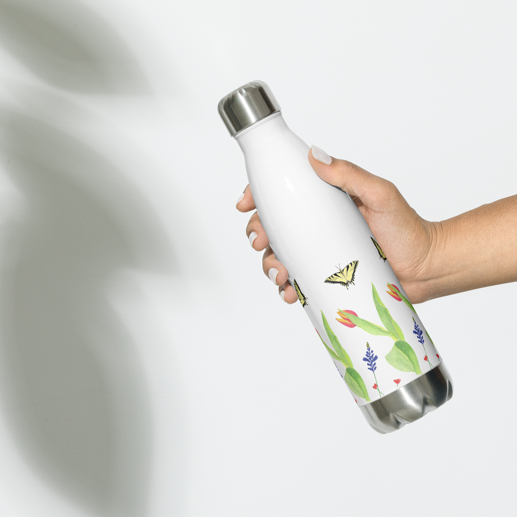 Tulips and Butterflies Stainless Steel Water Bottle