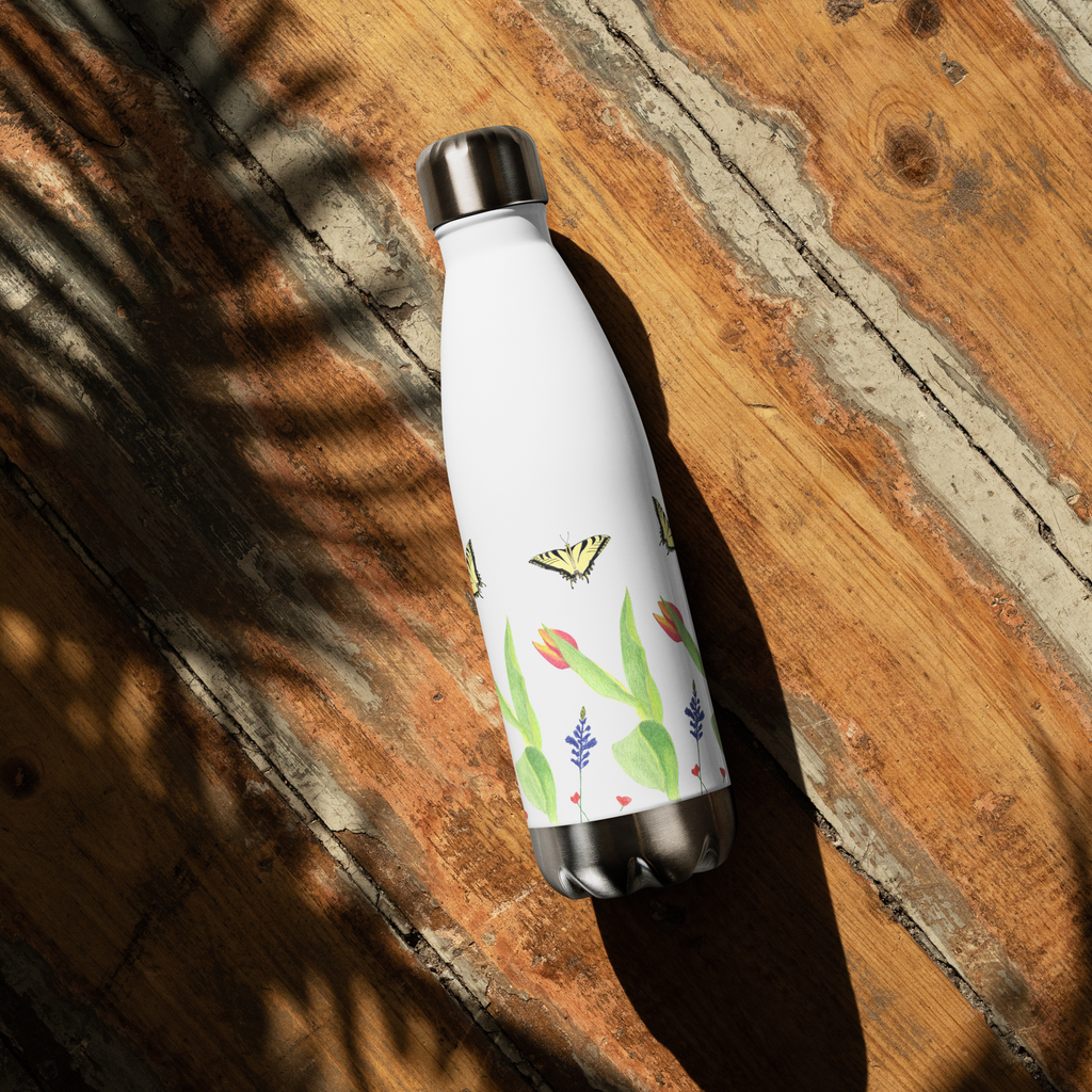 Tulips and Butterflies Stainless Steel Water Bottle