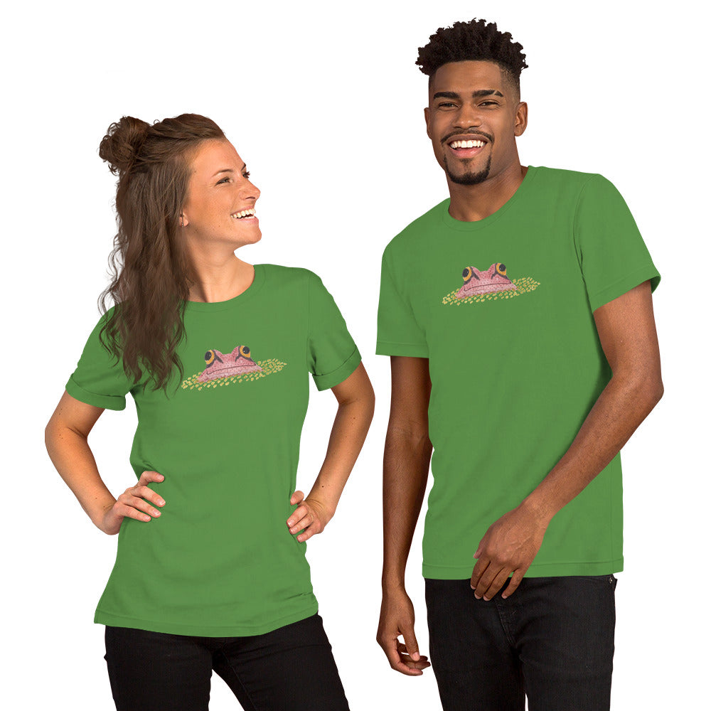 Frog Peeking From Duckweed Unisex T-Shirt: Nature Lover Gift