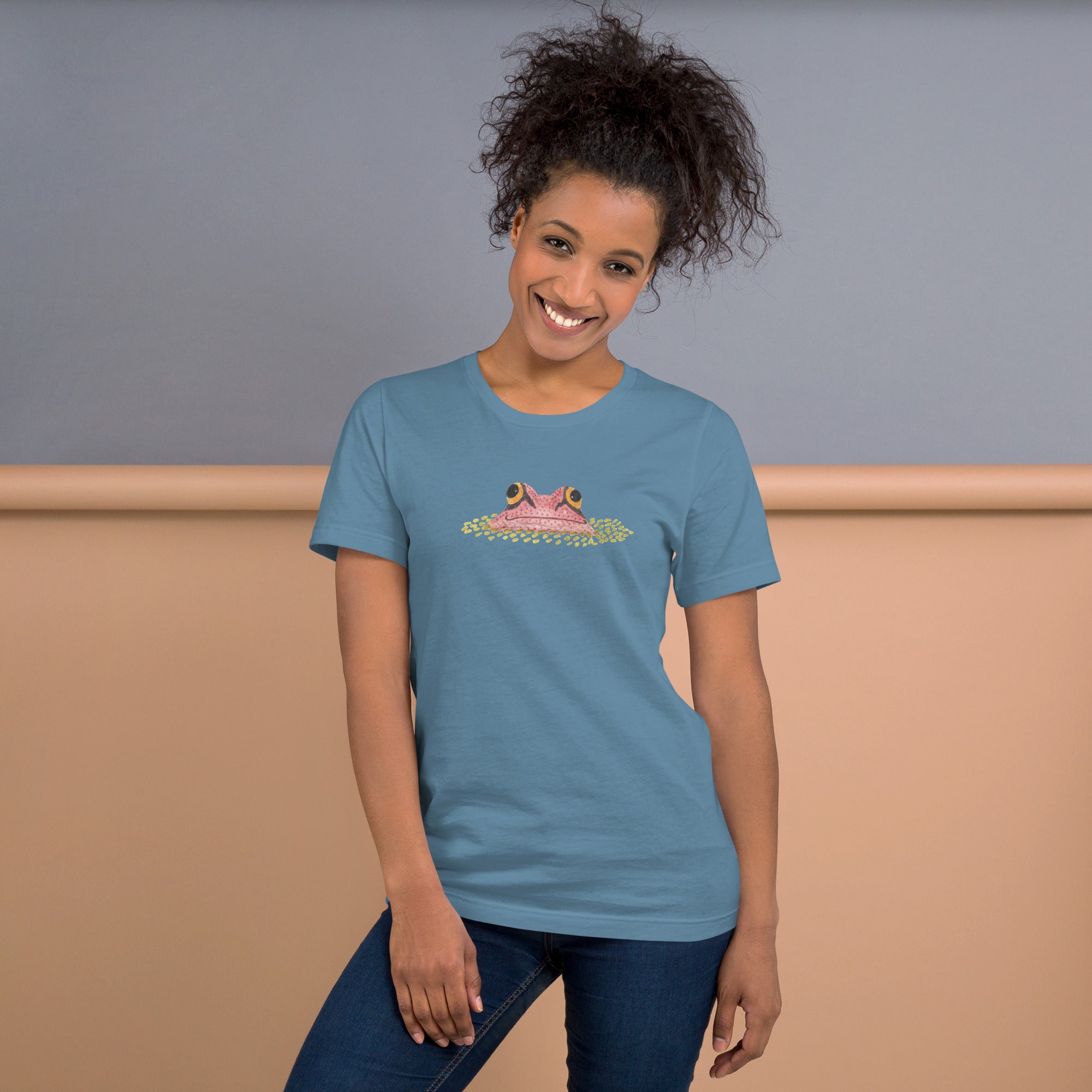 Frog Peeking From Duckweed Unisex T-Shirt: Nature Lover Gift
