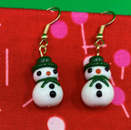 Green Lampwork Snowmen Earrings: Holiday Christmas Jewelry